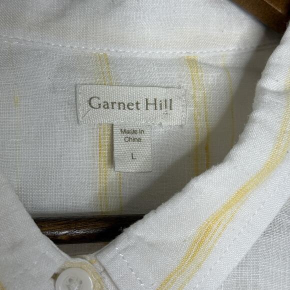 Garnet Hill Shirt Womens Large White Yellow Stripe Linen Button Down Tunic Top - Picture 3 of 7
